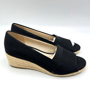 6.5W 6.5 WIDE WIDTH Life‎ Stride Womens Sola Black Espadrilles Wedges Shoes